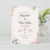 ピンクとブラックのフローラ結婚式招待状 招待状 (スタンド正面)