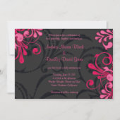 ピンクとブラックのフローラ結婚式招待状 招待状 (正面)