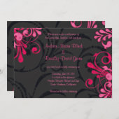ピンクとブラックのフローラ結婚式招待状 招待状 (正面/裏面)