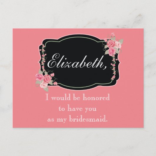 ピンクとブラックのフローラ花嫁の提案 ポストカード (正面)