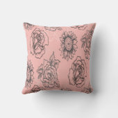 ピンクとブラックのフローラ クッション (裏面)