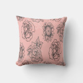 ピンクとブラックのフローラ クッション (正面)