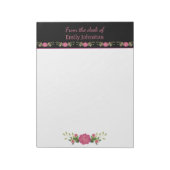 ピンクとブラックのフローラ パーソナライズされた ノートパッド (回転)