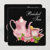 ピンクとブラックのブライダルティーパーティー 招待状 (正面/裏面)