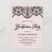 ピンクとブラックのブロケラレース卒業パーティー 招待状 (正面/裏面)
