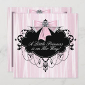 ピンクとブラックのプリンセスベビーシャワー 招待状 (正面/裏面)