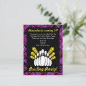 ピンクとブラックのボーリング誕生日パーティーへの招待 招待状 (スタンド正面)