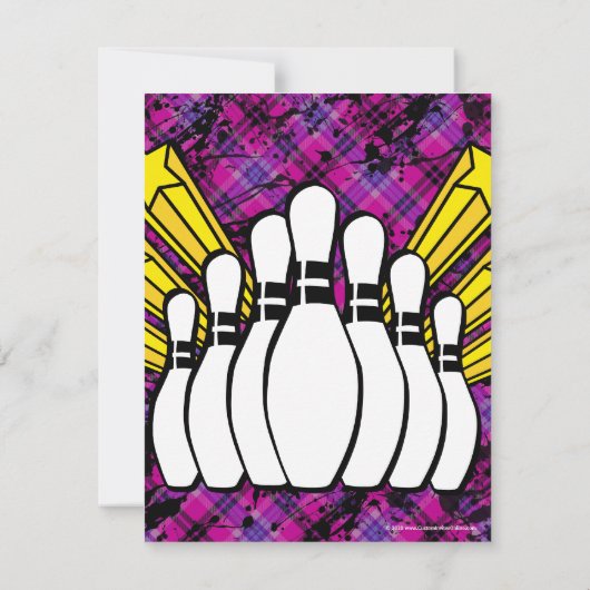 ピンクとブラックのボーリング誕生日パーティーへの招待 招待状 (裏面)