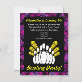 ピンクとブラックのボーリング誕生日パーティーへの招待 招待状