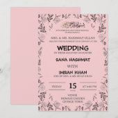 ピンクとブラックのムスリム結婚式招待状 招待状 (正面/裏面)