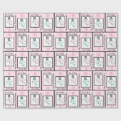 ピンクとブラックのメリークリスマス雪だるまギフトラップ ラッピングペーパー (フラット)