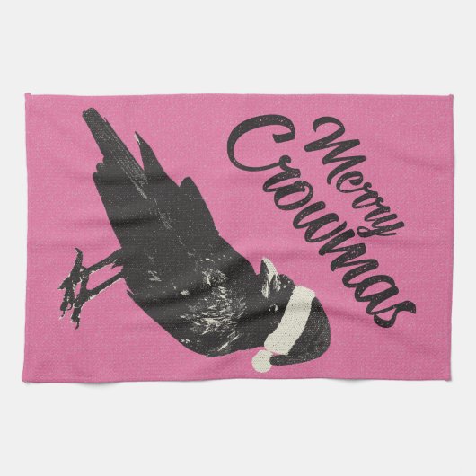 ピンクとブラックのメリークリスマス キッチンタオル (横)