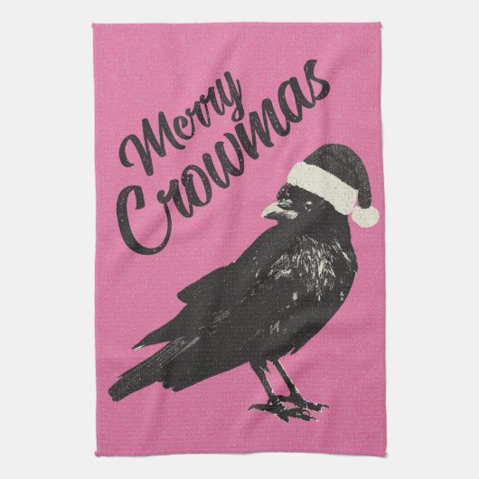 ピンクとブラックのメリークリスマス キッチンタオル (縦)