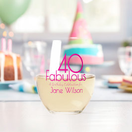 ピンクとブラックのモダンな40歳の誕生日お祝い ステムなしワイングラス