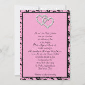 ピンクとブラックのモノグラムの招待状とハート 招待状 (裏面)