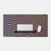 ピンクとブラックのレトロ抽象芸術波状パターン名 デスクマット (キーボード&マウス)