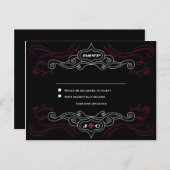 ピンクとブラックのロックとロール音楽をテーマ結婚にした インビテーションポストカード (正面/裏面)