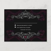 ピンクとブラックのロックとロール音楽をテーマ結婚にした インビテーションポストカード (正面)