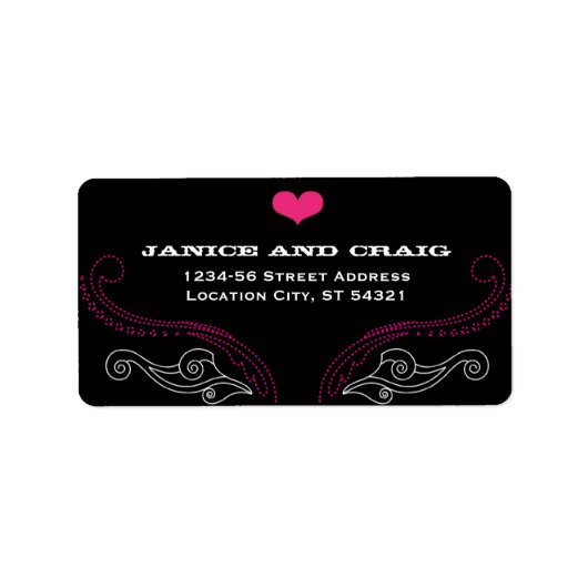 ピンクとブラックのロックとロール音楽をテーマ結婚にした ラベル (正面)