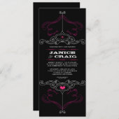 ピンクとブラックのロックとロール音楽をテーマ結婚にした 招待状 (正面/裏面)