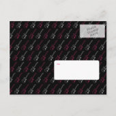 ピンクとブラックのロックとロール音楽をテーマ結婚にした 案内ポストカード (裏面)