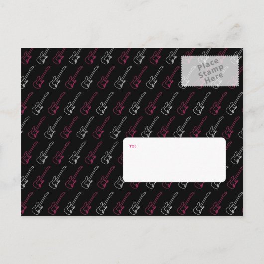 ピンクとブラックのロックンロール ミュージックをテーマにしたウェディング 案内ポストカード (裏面)