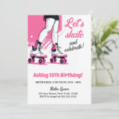 ピンクとブラックのローラースケート誕生日パーティー 招待状 (スタンド正面)