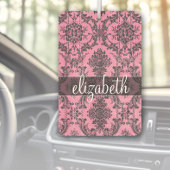 ピンクとブラックのヴィンテージダマスクパターンとモノグラム カーエアーフレッシュナー