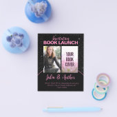 ピンクとブラックの作家ブックローンチの署名招待状 チラシ (シングル)