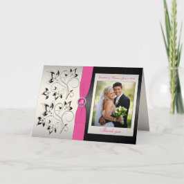 ピンクとブラックの写真付き感謝カード サンキューカード