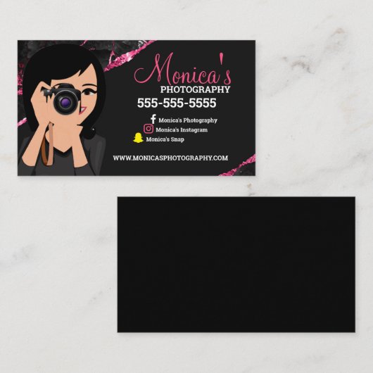 ピンクとブラックの写真家レンズ名刺 名刺 (正面/裏面)