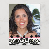 ピンクとブラックの卒業式オープンハウスのクラス インビテーションポストカード (正面)