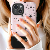 ピンクとブラックの天体月と星のスクリプトネーム Case-Mate iPhoneケース