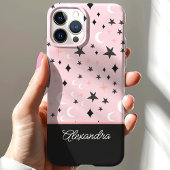 ピンクとブラックの天体月と星のスクリプトネーム Case-Mate iPhoneケース