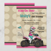 ピンクとブラックの女の子のATVライダー 招待状 (正面/裏面)