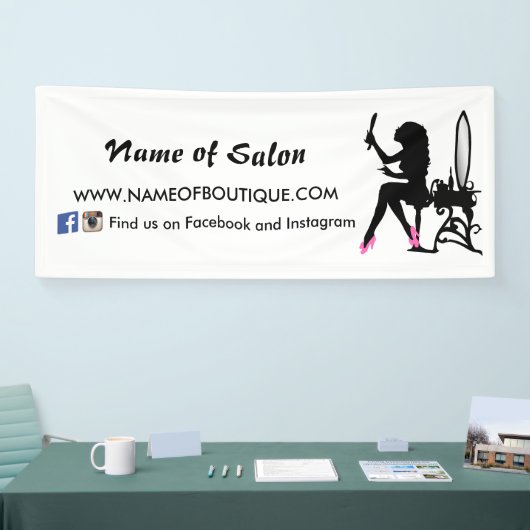 ピンクとブラックの女の子らしい女の子ヘアと美しいサロン 横断幕 (トレードショー)