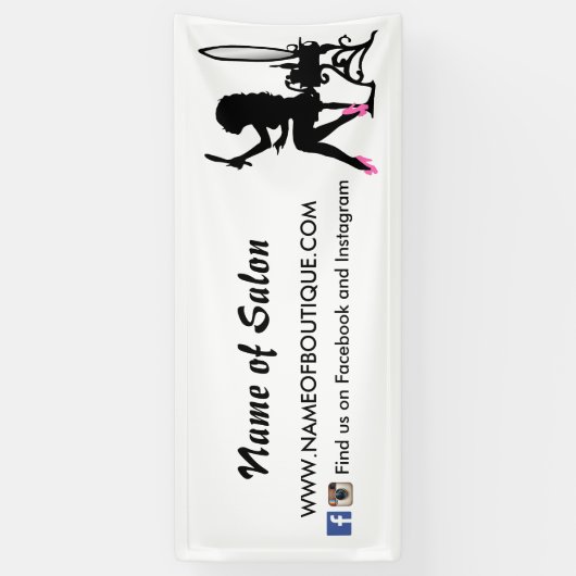 ピンクとブラックの女の子らしい女の子ヘアと美しいサロン 横断幕 (縦)