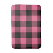 ピンクとブラックの市松模様にスクウェアバッファロープレイド バスマット (正面縦)