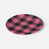 ピンクとブラックの市松模様にスクウェアバッファロープレイド ペーパープレート (アングル)
