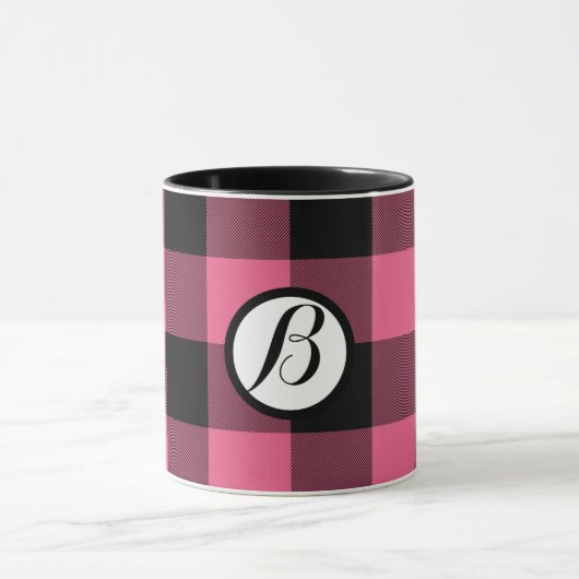 ピンクとブラックの市松模様にスクウェアバッファロープレイド マグカップ (中央)