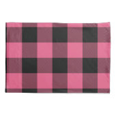 ピンクとブラックの市松模様にスクウェアバッファロープレイド 枕カバー (裏面)