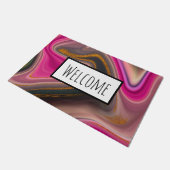 ピンクとブラックの抽象芸術と金ゴールド旋回へようこそ ドアマット (アングル)