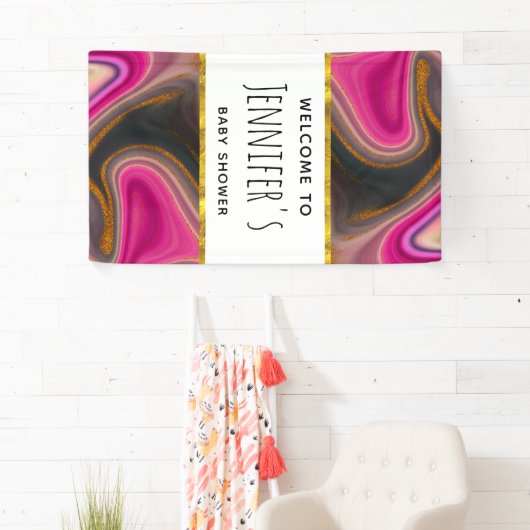 ピンクとブラックの抽象芸術と金ゴールド渦巻きバナー 横断幕 (インサイチュ)