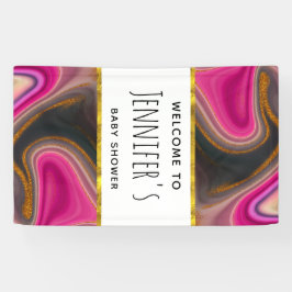 ピンクとブラックの抽象芸術と金ゴールド渦巻きバナー 横断幕