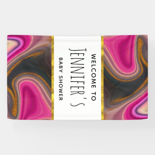 ピンクとブラックの抽象芸術と金ゴールド渦巻きバナー 横断幕 (横)