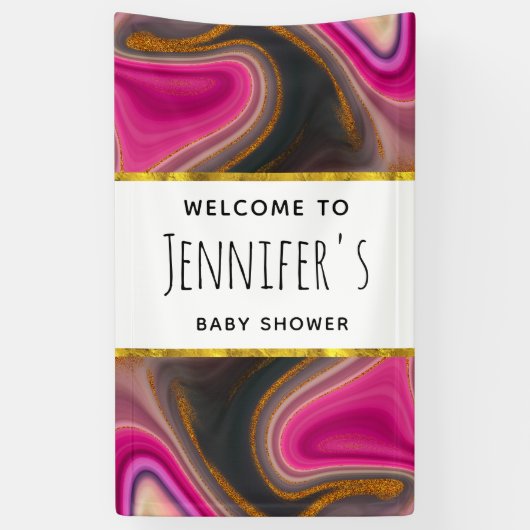 ピンクとブラックの抽象芸術と金ゴールド渦巻きバナー 横断幕 (縦)