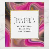 ピンクとブラックの抽象芸術と金ゴールド渦巻きパーティー ワインラベル (シングルラベル)