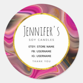 ピンクとブラックの抽象芸術と金ゴールド渦巻きビジネス ラウンドシール