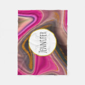 ピンクとブラックの抽象芸術と金ゴールド渦巻きモノグラム フリースブランケット (正面)