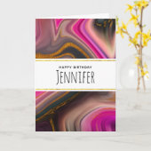 ピンクとブラックの抽象芸術と金ゴールド渦巻き誕生日 カード (黄色い花)
